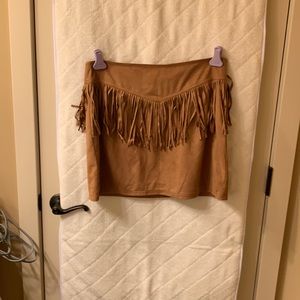 Suede fringe mini skirt